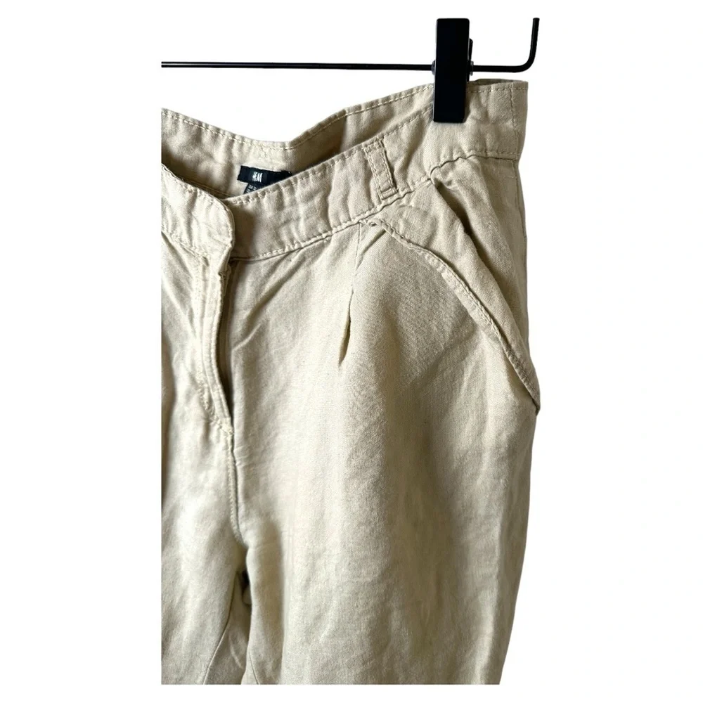 H&M Linen Blend Pants Size 2 Beige Tapered Lightweight Minimalist